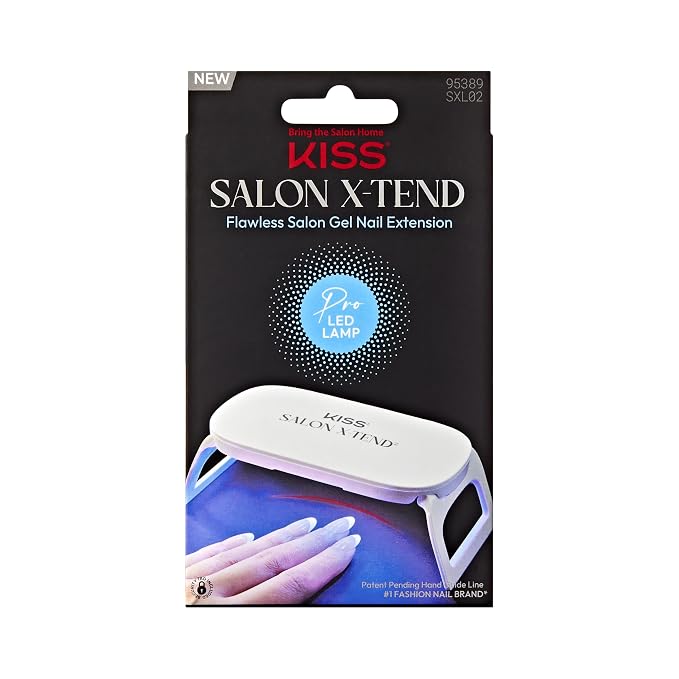 Kiss Salon X-tend Pro LED Lamp, LED Gel Nail Kit System, 10 Watts, For Curing Salon X-tend Press On Nails, Wide Coverage, LED Hand Guide, USB-C Power Cord Included