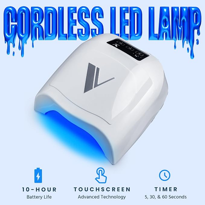 V Beauty Pure Cordless UV Nail Lamp, 36W Portable LED Light for Gel, White | Nail Polish LED Lamp, Professional Nail Art, Salon & Home DIY, 10-Hour Battery Life, 3-Timer Setting, Advanced LED Technology