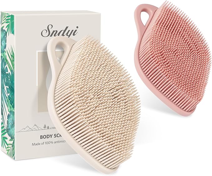 Sndyi Silicone Body Scrubber, Gentle Exfoliating Body Scrubber for Sensitive Skin, Leaf Shaped Shower Scrubber for Body with Lathering Bristles, Silicone Loofah Body Brush for Showering, 2PCS