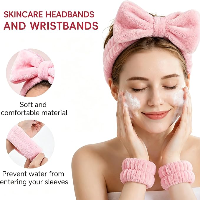 Skincare Tools Set with Facial Cleansing Brush, Ice Roller & Gua Sha Set | Pink Facial Cleansing and Massage Set, Reusable Ice Face Roller for Wrinkles Fine Lines Puffiness, Self Care Gifts for Women