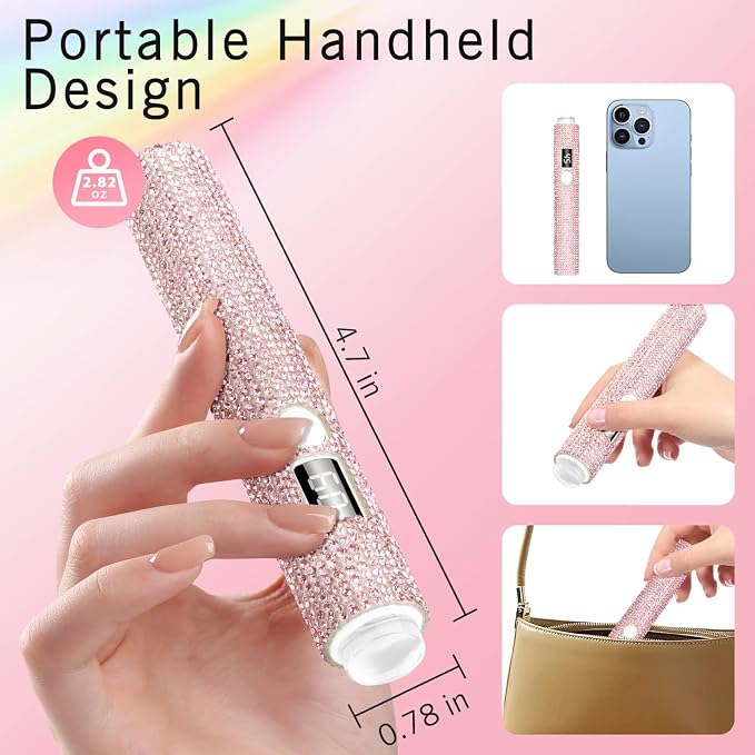 Handheld UV Light for Gel Nails, Glitter UV Nail Lamp, Cordless Portable Mini Gel Nail Lamp for Fast Curing, Rechargeable LCD Polish Nail Dryer for DIY Manicure Decor - Pink Diamond