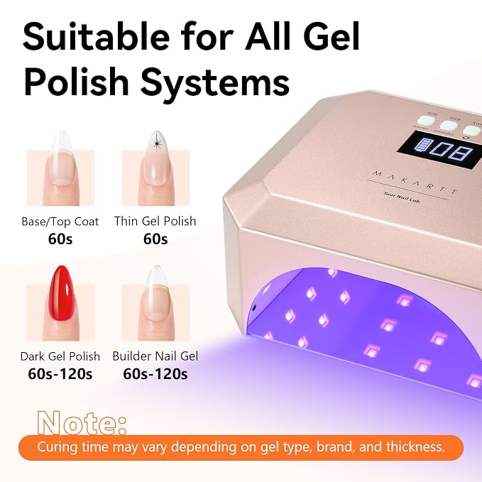Makartt Professional UV LED Nail Lamp for Gel Nails, Salon Home DIY Use | Rechargeable 30W Nail Light with 39 LEDs Large Space 2600mAh Battery 4 Timers Auto Sensor Fast Curing for Salon, Rose Pink