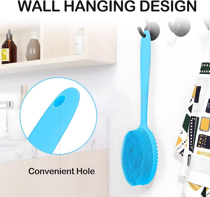 MateeyLife Silicone Body Scrubber Exfoliator with Handle, Gentle Back Scrubber, Shower Brush for Body, Bath Back Brush