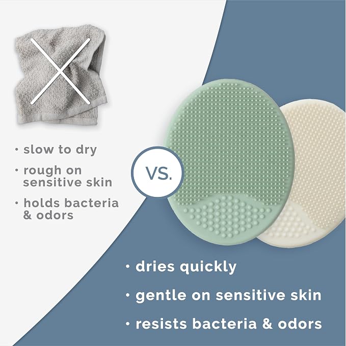 S&T INC. Cradle Cap Brush for Baby, 2 Pack, 2" x 2.5", Sage and Cream | Exfoliating and Massaging, Cleansing Brush for Baby, Silicone Bristles, Rinses Clean, Suction Cup Handle