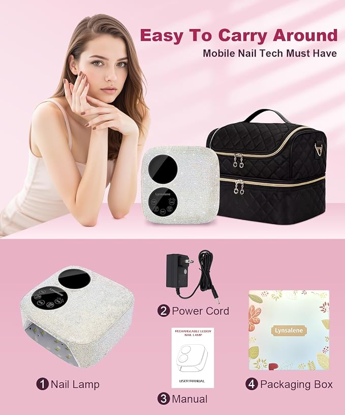 80W Cordless Nail Lamp, Sparkling Professional UV Light for Gel Nails | Rechargeable Nail Lamp, Dual-Screen Display & Magnetic Base, Fast Curing Gel Polish Nail Dryer, LED Nail Light