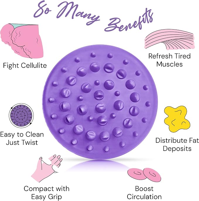 Scala Cellulite Massager Silicone, Bath Scrubber for Smoother Skin Purple | Silicone nodules exfoliate, cellulite remover, body massager Tool, exfoliator, fat roller use with creams and Oils