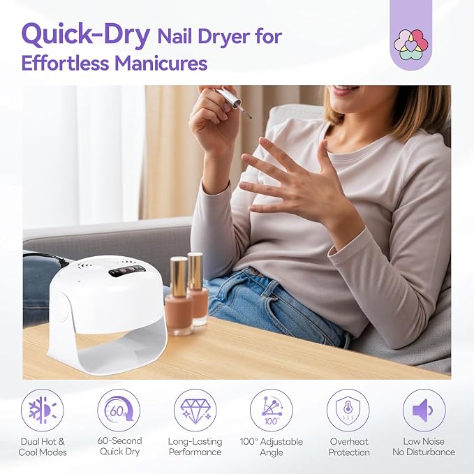 SAVILAND 600W Adjustable Angle Nail Dryer for Regular Polish in Salons | Ultra quiet 40dB operation, for night time home use, PTC smart temperature control 110V to 240V, fast dries nail dehydrator