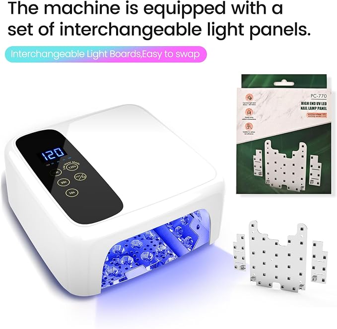 UV LED Nail Lamp for Gel Polish 72W Rechargeable Gel Nail Lamp Cordless Nail Dryer with Replaceable Light Board UV Light for Gel Nails for Home and Salon Use (White B)