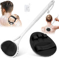 Silicone Back Scrubber & Bath Glove Set, 15.35’’ Soft Back Scrubber with Dual-Side Brush Head, 360° Anti-Slip & Enlarged Exfoliating Body Scrubber for Rich Foaming Deep Cleaning(Black)