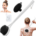 Silicone Back & Face Scrubber Set, 15.35’’ Soft Back Scrubber for Shower with Dual-Side Brush Head, Gentle Silicone Facial Scrubber Face Brush for Deep Lathering & Cleansing(Black-2PCS)