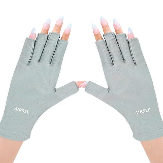 AIRSEE UV Gloves for Nail Lamp,Professional UPF50+ UV Protection Gloves for Manicures Nail Art,Fingerless Gloves That Shield Skin from The Sun and Nail Lamp (Mint Green)
