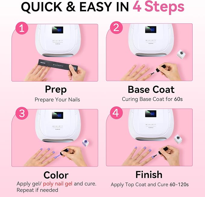 Makartt Professional LED Nail Lamp with Handle 30W Rechargeable Nail Dryer | Cordless Nail Light with 45 LED Beads 4 Timers LCD Auto Sensor Fast Curing Gel Polish for Salon Nail Artist, White