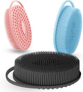 Silicone Body Scrubber 3 Pack Silicone Loofah Exfoliating Body Scrubber Soft Silicone Shower Brush with Handle Double Sided Bath Body Brush for Women Men Cleaning Massage Sensitive Skin, Lather Well