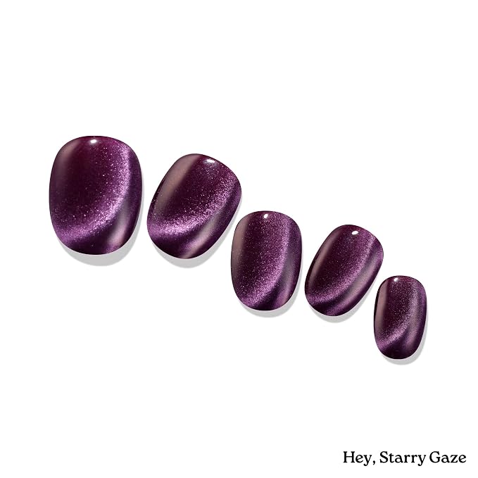 Heyhae Semi Cured Gel Nail Strips Salon Quality - Hey, Starry Gaze | No UV Light Needed | Salon Quality, Easy Apply & Remove | 28 Strips, 1 Prep Pad, Nail File, Wooden Stick | Purple Cateye