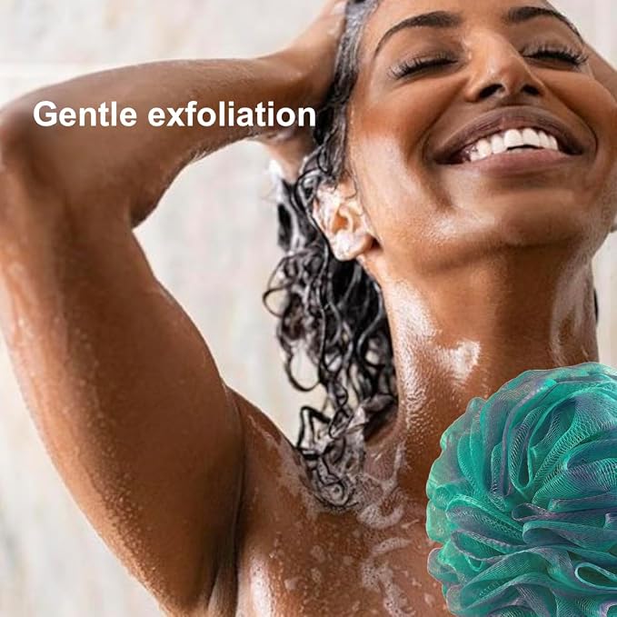 SHOWER BOUQUET 2-Sided Back-Loofah-with-Handle & 2 Bath Sponge Puff Set | 1 Long Handled Loofah on a Stick for Men & Women & 2 Extra Large 75g Soft Mesh Loofa Poufs - Exfoliating Lufa Back Scrubber