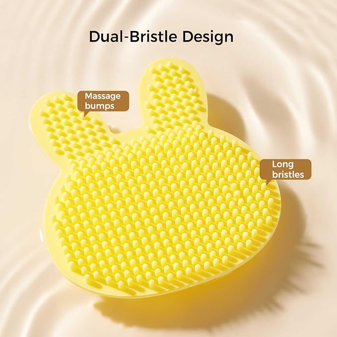 3 Pack Cute Soft Baby Bath Brush, Cradle Cap Brush, Silicone Scalp Massage Brush, Head Scrubber Baby Bath Essential for Dry Skin, Cradle Cap Treatment and Eczema, Exfoliating (Bunny)