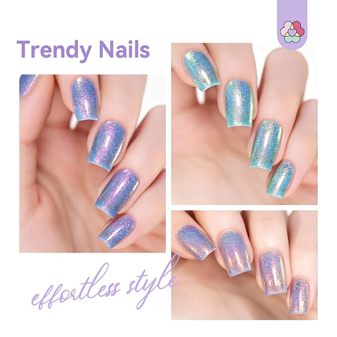 SAVILAND 18-Free Pearl Nail Polish Set, 6 Colors, Quick Dry 60s | Iridescent Blue Pink Orange Purple Glitter, Chip Resistant, Holographic Fingernail Toes Polish, For Women Home DIY 0.34 Fl.oz