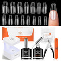 modelones X Nail Gel Kit Medium Coffin, Upgrade 510Pcs Fake Nails, 9-in-One Glue Prep Dehydrator & Portable Mini U V Light Acrylic Clipper, Coffin Tips Extension Kit for DIY Salon Home Gifts | Upgrade 510Pcs Medium Coffin Fake Nails Coffin Tips Extensi...
