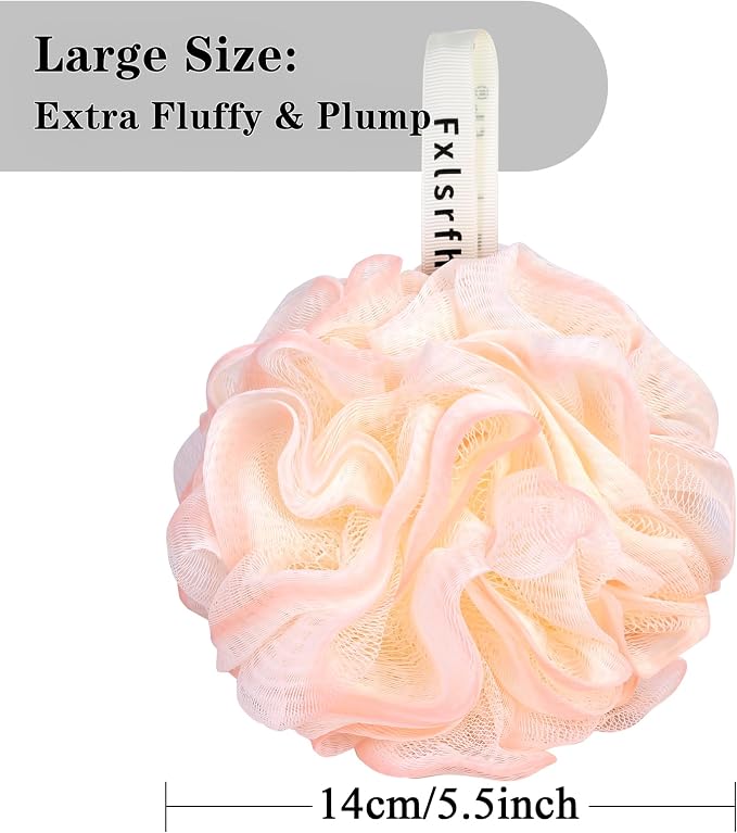 Bath Loofah Sponge 70 Grams Large Size, Soft Mesh Long-Lasting Shower Loofah for Rich Lather, 5 Pack Shower Sponge Exfoliating Cleaning Bath Loofa Body Scrubber Balls for Men & Women(Red Mixed)