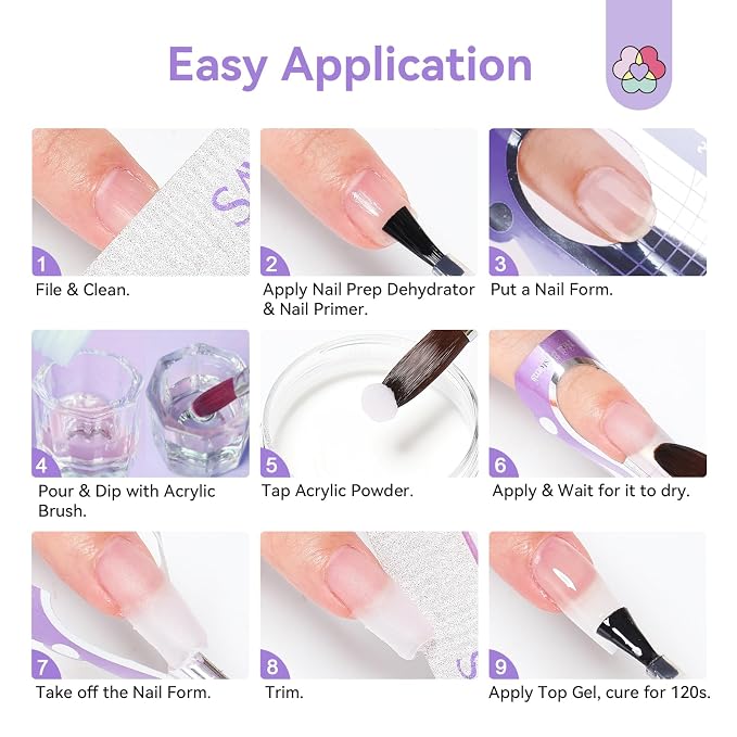 SAVILAND Acrylic Nail Kit for Beginners, Home Practice Set | Includes 30g Clear Acrylic Powder and Liquid, #12 Brush, Forms, File, Dappen Dish, For Extensions & 3D Nail Art Sculpting