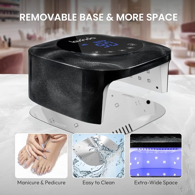 Lavinda Cordless UV LED Nail Lamp for Gel Nails, Black Cat-Eye Finish | 4–6 hr runtime, 36 dual-wavelength lamp beads, even curing, 4 timers, low-heat mode, auto sensor, touch LCD, removable base