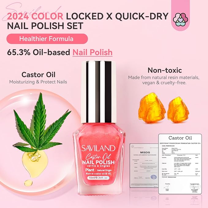 SAVILAND 6Pcs Ombre Nail Polish Set Charm Pink Blue Gold Purple | Quick Dry Pearl Summer Fingernail Polish Colors, Plant-based Castor Oil, Natural Nail Lacquer, Women Gift Home Manicure DIY