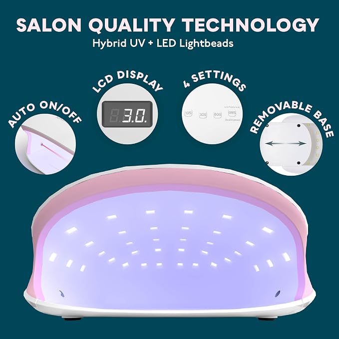 SUNUV SUN4S 48W LED UV Light Nails Lamp, UV Gloves Pink, UV Lamp for Gel Nails with 4 Timer Settings for Gel Polish, Nail Dryer