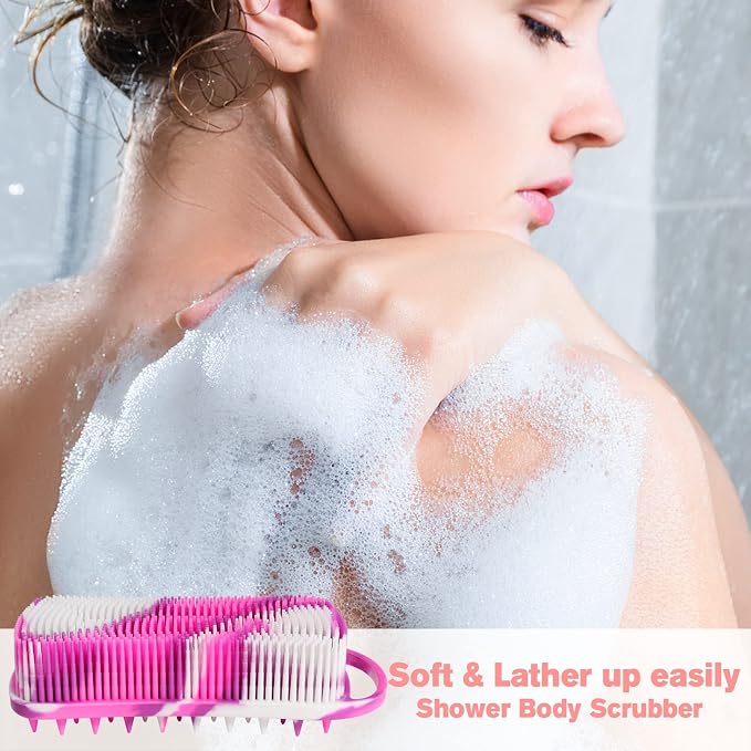 2PCS Silicone Body Scrubber, Loofah for Women, Shower Cleaner Scrub Brush | Gentle Exfoliating Shower Bath Brush, Rubber Body Wash Deep Cleaning & Exfoliator & Massage, Travel-Friendly for Bathroom