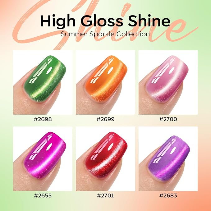 modelones Cat Eye Gel Nail Polish Set Neon 6Colors Red Hot Pink Green