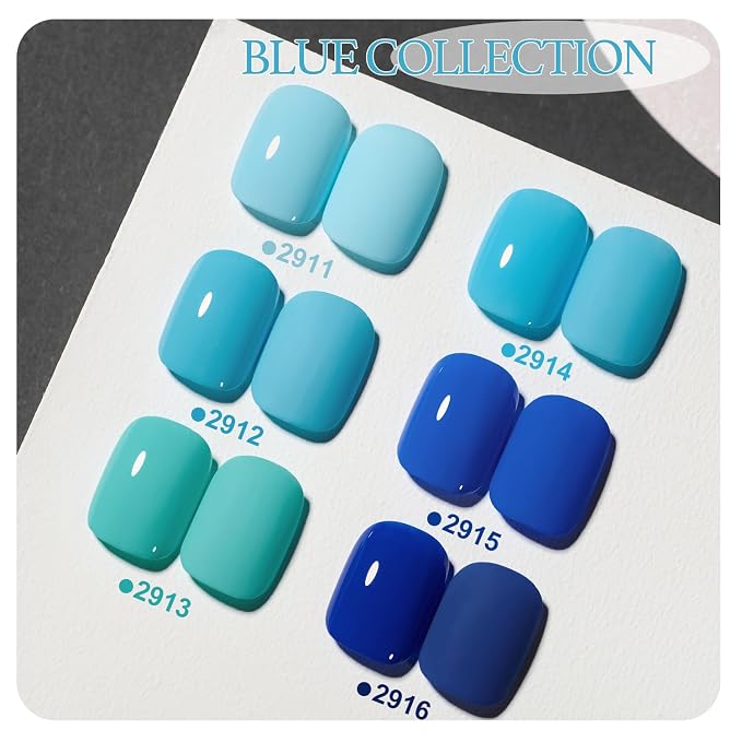 GAOY Blue Gel Nail Polish Set, 6 Colors Teal Turquoise Royal Navy Blue | UV Lamp Required, Baby Bright Llight Blue, Pigmented, Long Lasting, Easy to Apply, Salon Manicure at Home, Gift for Women