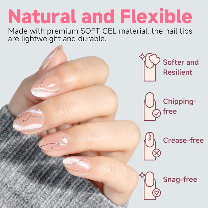 UNA GELLA Extra Short Almond Nail Tips 12 Sizes Matte Gel Nail Tips 120Pcs | Pre-etched Soft Gel Clear Full Cover Nails Tips Short Almond Acrylic False Nails Press On Nails for Nail Extensions DIY Salon