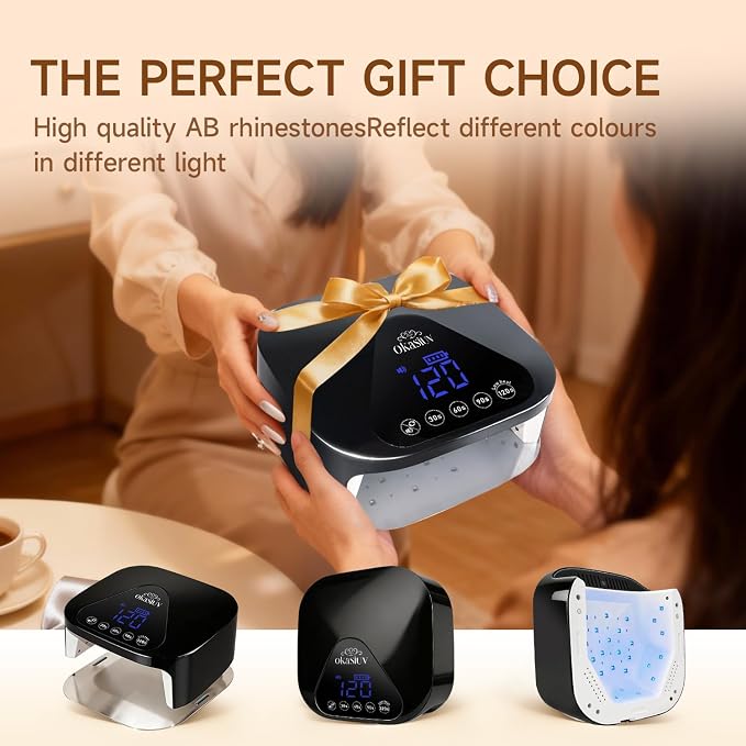 UV LED Nail Lamp with UV Gloves,Magnetic Metal Mirror Base Cordless Nail Dryer, Gel Polish Curing Light with 4 Timers,Touch Control Display,Auto Sensor for Professional Salon & Home