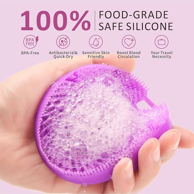 Silicone Face Scrubber with Body Scrubber for Shower Gentle Exfoliating,Soft Bristles Bath Washing Brush for Women Men-3pcs Deep Pore Cleansing Brushes Skin Care Tool for All Skin Types