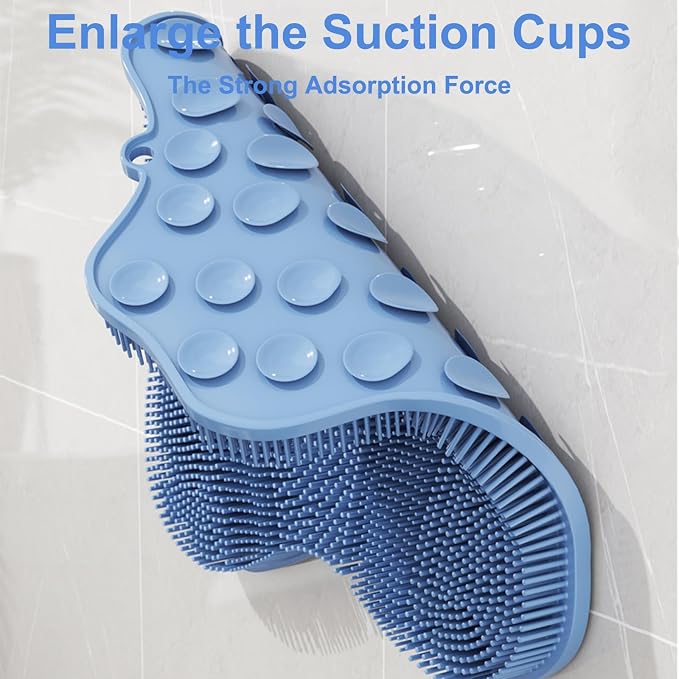Shower Foot Scrubber, Shower Foot and Back Scrubber with Suction Cups, Shower Silicone Foot Washer for Exfoliating Massage（Blue）