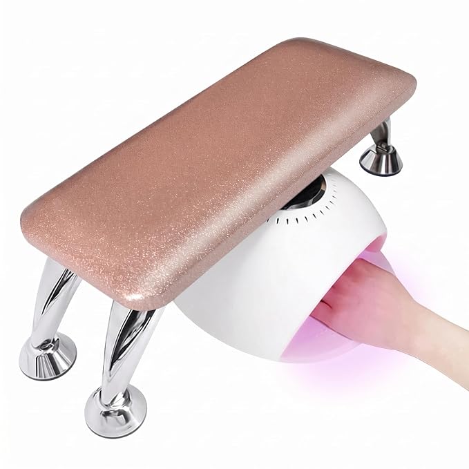Arm Rest for Nails Tech, Easy Clean Nail Arm Rest, Reduce Back Pain for Nails Tech, Sturdy Support Armrest for Nails Fits UV LED Nail Lamp Underneath, Salon & Home Use (Champagne Gold Glitter)
