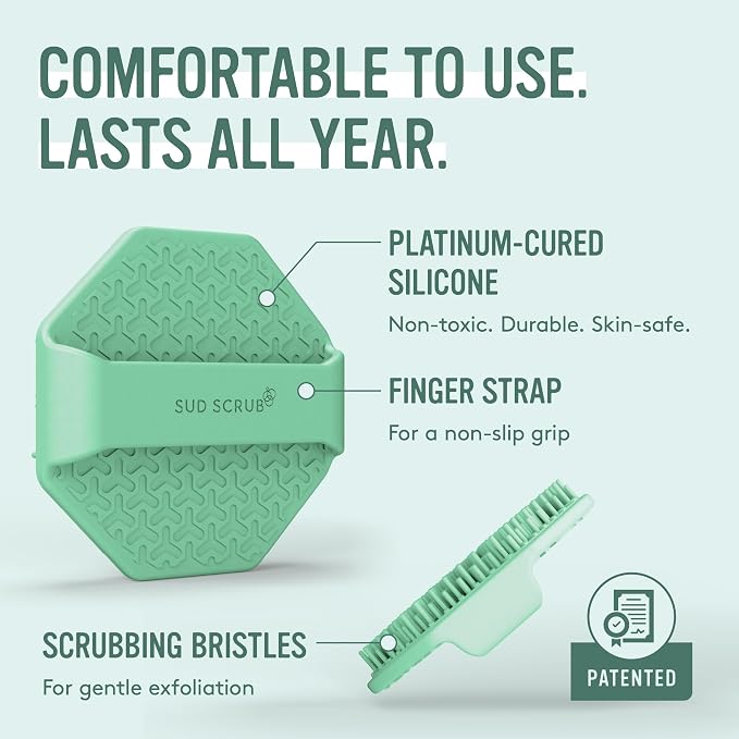 Sud Scrub® Antimicrobial Silicone Face Scrubber, 1 Pack, Gentle Face Exfoliator for Sensitive Skin, Eco Friendly Facial Cleansing Brush, Exfoliating Face Brush for Men and Women (Mint)