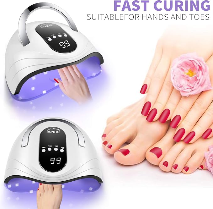 Sunrich UV Gel Nail Lamp 120W LED Nail Light Fast Nail Dryer | for Gel Polish Curing with 4 Timers Portable Handle Large Space Automatic Sensor (White)