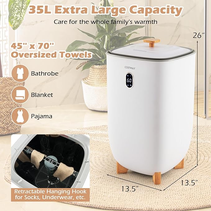 COSTWAY Large Towel Warmer for Bathroom, 35L Towel Heater & Dryer Combo with Fragrant Disc Holder, Blanket Warmer with Timer, Auto Shut Off, Fits 4 Oversized 45" x 70" Towels, Bathrobes & PJ's