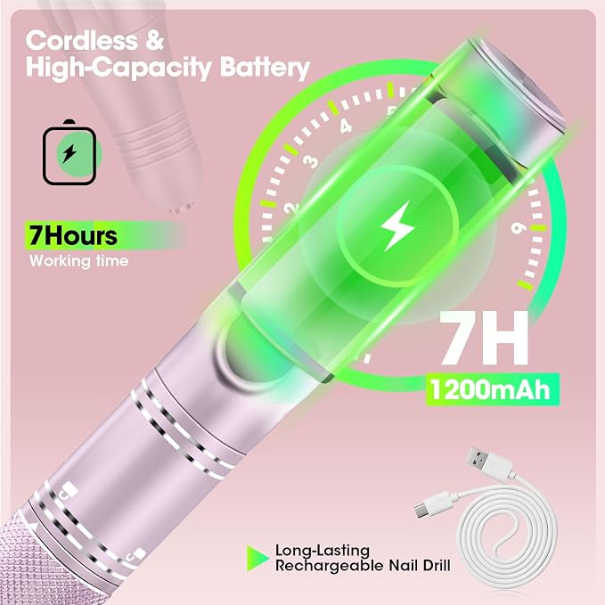 Nail Drill Professional Drill Nails Cordless 35000RPM E Filer for Nails Electric Nail Drill Wireless Nail File Drill Rechargeable Electric Nail File for Acrylic Gel Nails
