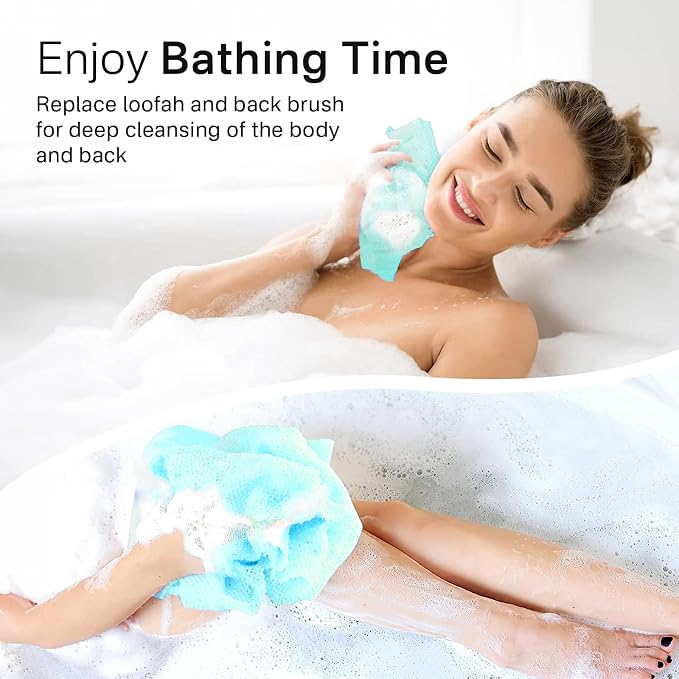 Yiclick 2PCS Exfoliating Washcloth Towel - Exfoliating Body Scrubber Exfoliator, Loofah Sponge Wash Cloth, Korean & Japanse & African Net Sponge Rag - Back Scrubber Washer (Blue)