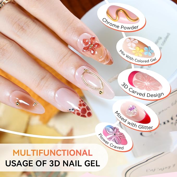 Makartt Blooming Gel & 3D Gel Nail Art Kit for DIY Nail Art Clear | Watercolor Marble Spreading Effect & 3D Drawing Molding Sculpture Gems and Decoration, UV LED Soak Off 15ml