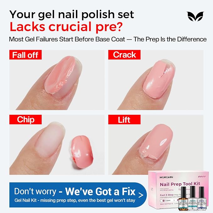 Morovan Nail Prep and Care Kit: Nail Dehydrator and Acid-Free Primer | Cuticle Remover | Cuticle Trimmer Cuticle Pusher & Cuticle Nipper | Cleaner Pads/Nail File/Buffer/Brush - For DIY Manicure Tool