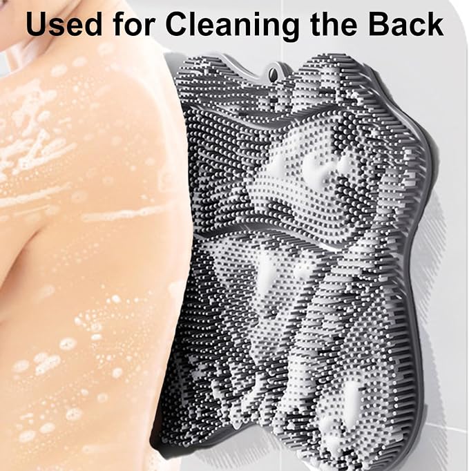 Shower Foot Scrubber, Shower Foot and Back Scrubber with Suction Cups, Shower Silicone Foot Washer for Exfoliating Massage（Grey）
