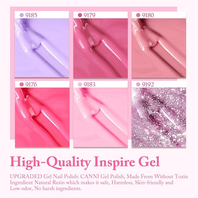 CANNI 9ML Gel Nail Polish Set, 6 Rose Shades UV LED Soak Off Gel Polish | Smooth Application • Highly Pigmented • Glossy Finish • Long-Lasting Wear • Nail Art • Salon DIY Manicure • Easy Application