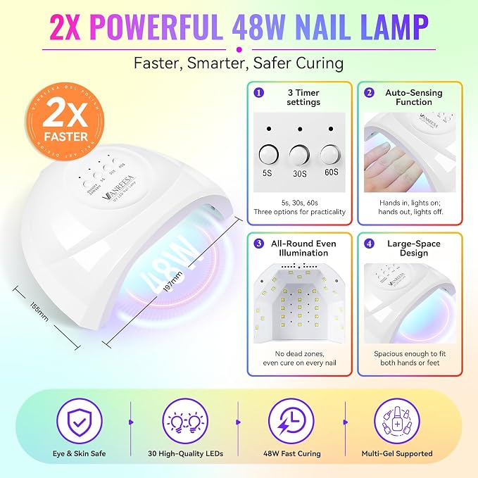 VANREESA 69PCS Gel Nail Kit with 48W U V Nail Lamp and Electric Nail Drill | 35 Summer Colors Gel Nail Polish with 1 Base & 4 Top Coat Complete Gel Nail Polish Set for Beginners Gifts for Women