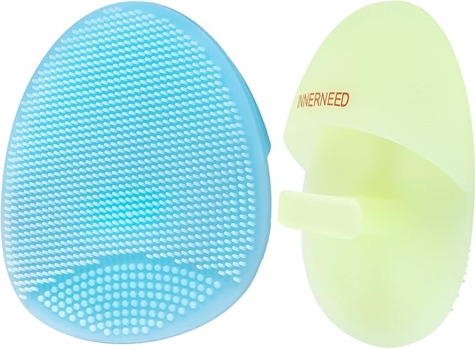 Super Soft Silicone Face Cleanser and Massager Brush Manual Facial Scrubber | INNERNEED Short Bristles Exfoliating Cleansing Handheld Mat Scrubber for Sensitive, Delicate, Dry Skin (Pack of 2)