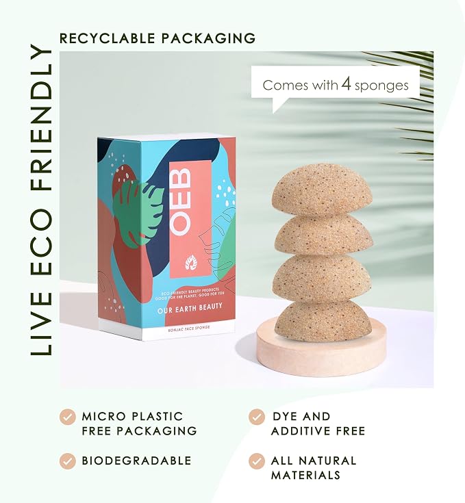 Konjac Sponge Face Scrubber Exfoliator for Cleansing | Vegan Microplastic Free | 100% Natural Plant Based | Non-Toxic | Biodegradable | Eco-Friendly | Plastic Free Packaging