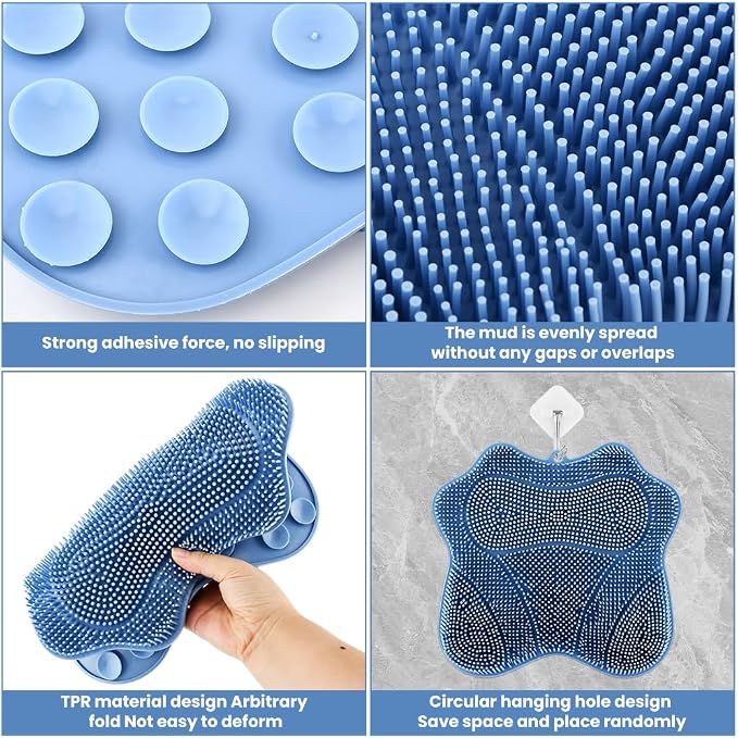 Show Foot Scrubber Mat & Silicone Back Scrubber with Suction Cups, 3 Brush Designs for Deep Cleaning Shower, Foot Brush for Shower, Deep Exfoliation