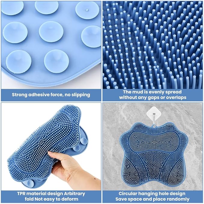 Silicone Shower Foot Scrubber Mat, 3 Brush Design, 11.8 x 11 in | Foot Scrubber Mat with Suction Cups helps Clean, Exfoliate, and Massage Feet in the Shower.Wall-Mounted or Floor Use