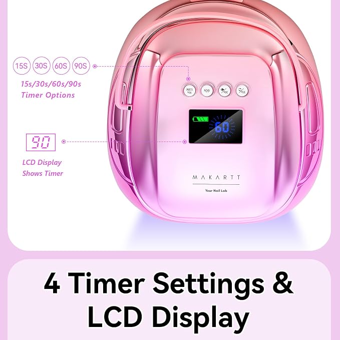 Makartt Professional UV Nail Lamp with Handle 30W Rechargeable Nail Dryer | Cordless Nail Light with 45 LED Beads 4 Timers LCD Auto Sensor Fast Curing Gel Polish for Home DIY Salon, Gradient Purple